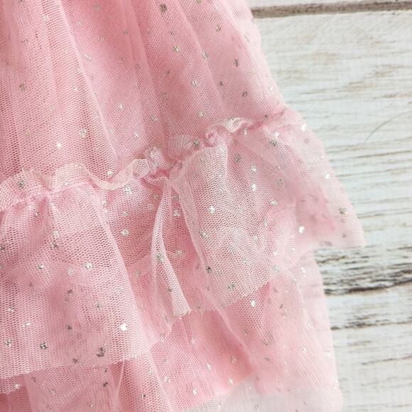1989 Place Pink Tulle Ruffle Silver Sparkles Dress sz 12-18 M - Picture 3 of 4